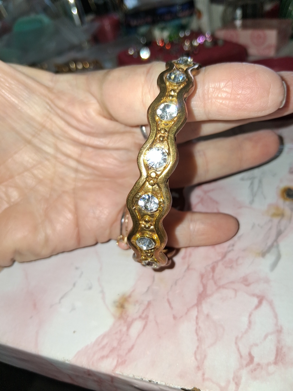 Vintage Gold Crystal Wave Bangle Bracelet - Women Jewelry